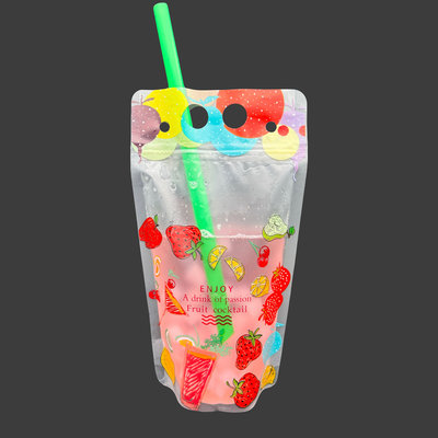 comprar Verão colorido frutas congeladas bolsas de plástico reabre-bebidas com buracos de palha buracos pendurados para suco gelado online manufacture