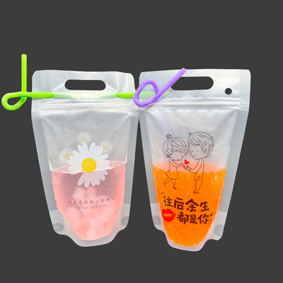 comprar 17 oz suco de smoothie com fecho removível bolsas de bebida com buracos pendurados canudos e funil online manufacture