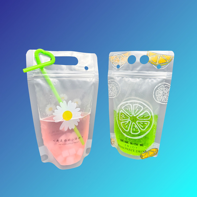 comprar 500 ml Nice Daisy Orange Design Frosted Clear Stand Up Sacos de plástico de bebida com 2.4 polegadas Gusset inferior e Ziplock online manufacture
