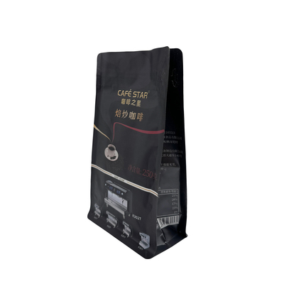 comprar Luxo papel de alumínio preto revestido 250g 8 lados fechados caixa plana embaixo sacos de café com válvula e fecho online manufacture