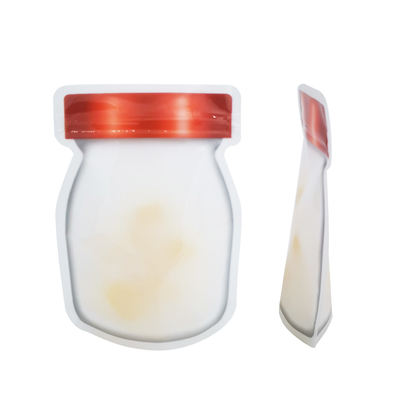 comprar Sacos Ziplock personalizados Jarros de alvenaria reabriveis em forma de pé Sacos de embalagem reutilizáveis com janela para armazenamento de alimentos, lanches online manufacture