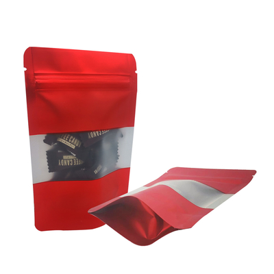 comprar Apasionado vermelho fosco metálico de papel de couro para trás Stand Up sacos de lanches reutilizáveis com fecho e janela para negócios de festa online manufacture