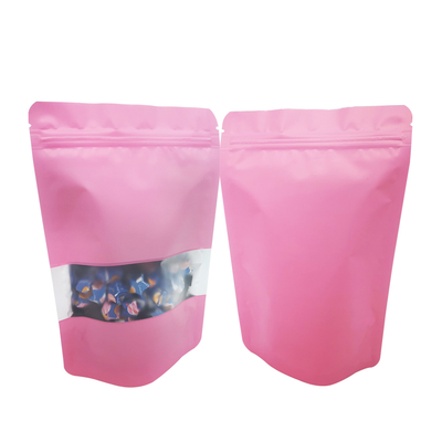 comprar Embalagem de folhas de cor rosa sólida selável por calor recalável Mylar Stand Up Zipper Pouch Bags com janela para embalagem de alimentos online manufacture