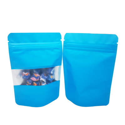 comprar Sky Blue Design Matte Soft Touch Surface Re-sealable Stand Up Mylar Sacos de armazenamento de alimentos com janela para armazenamento de lanches online manufacture