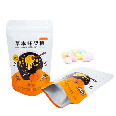comprar Bolsas de fechadura de fibra de vidro resistentes à luz Mylar Stand Up Zipper Custom Printed for Candy Food Packaging online manufacture
