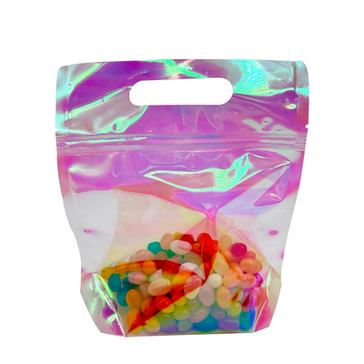 comprar Sacos de colo rosa radiante holográfico personalizado com fecho de fecho e furo para acessórios alimentares embalagem online manufacture