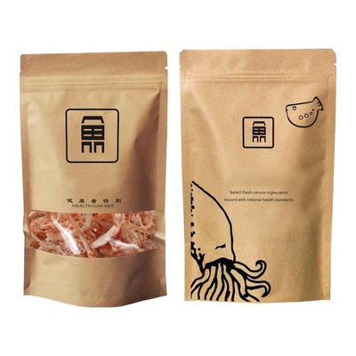 comprar Saco de papel kraft de pé impresso com fecho com janela transparente para embalagens de alimentos do mar secos online manufacture