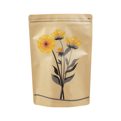 comprar Folha de alumínio de plástico personalizado laminada Stand Up Kraft Zip Lock pouch para alimentos secos Folhas de chá embalagem de grãos de café online manufacture