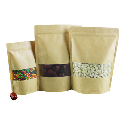 comprar Sacos Kraft de plástico laminado à prova d'água e recolocáveis Ziplock Castanho com janela para armazenar chá, grãos de café, embalagens de alimentos online manufacture