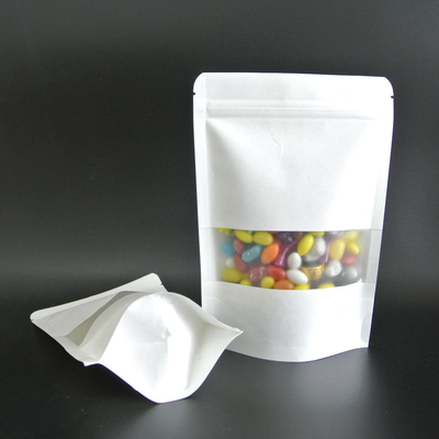 comprar Bolsas de papel Kraft brancas de ponta personalizadas com janela transparente com fecho para doces, lanches, embalagens de alimentos online manufacture