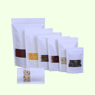 comprar Bolsas de papel kraft branco com ziplock Janela retangular para alimentos online manufacture