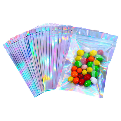 comprar Sacos Mylar Holográficos Resiligíveis e Selaveis por Calor com Ziplock Reclosável para Embalagem de Alimentos Armazenamento Multiuso online manufacture