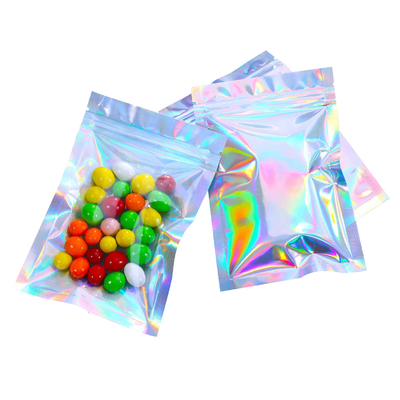 comprar 4 * 6 polegadas de vedação térmica de rasgo de recorte superior de alumínio folha Holográfica Mylar Zipper sacos para alimentos Joias de maquiagem de armazenamento online manufacture