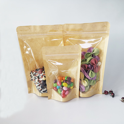 comprar Matt Lamination Zipper Seal Kraft Stand Up Pouches com Janela Impressão Digital para sacos de embalagem de alimentos online manufacture