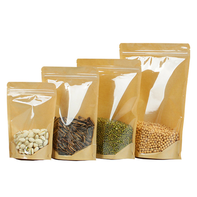 comprar 4.7x7.9 polegadas de plástico transparente Frente Castanho Kraft traseiro reclosável Stand Up Ziplock Sacos Bolsa Doypack para embalagem de alimentos online manufacture