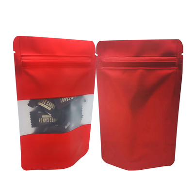 Bolsa de alumínio vermelho de qualidade alimentar com janela retangular com fecho