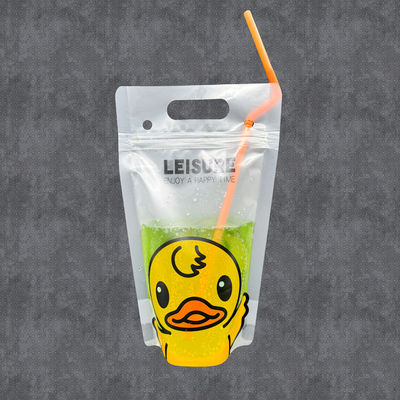 Pequeno Pato Amarelo Design Suco Congelável Bolsas de Bebidas Stand Up com canudos individuais para adultos e crianças