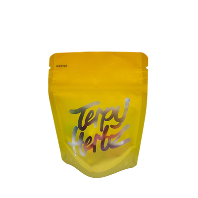 Gradiente amarelo fosco folha de um lado um lado limpo bolsas para levantar 3,5 G Weedwith fecho à prova de crianças
