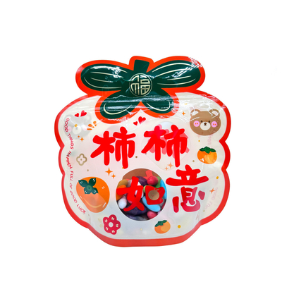 Bolsas de colocação personalizadas em forma de framboesa laranja com fechadura por fechadura de fechadura com janela clara e parte inferior para embalagem de lanches para crianças