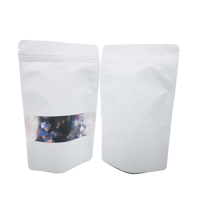 Superfície branca e fosca reutilizável Sacos de stand up Mylar para embalagens de armazenamento de alimentos com ziplock e janela reconduzíveis