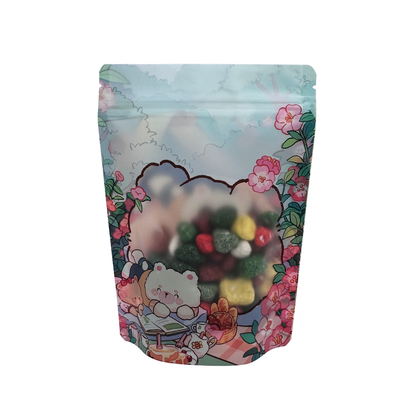 Matte OPP Stand Up Zipper Bags com forma de cabeça de urso Janela clara para embalagem de alimentos