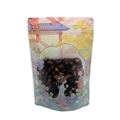 Classical Style Matte Plastic Custom Printed Stand Up Bags com janela transparente e fecho para doces