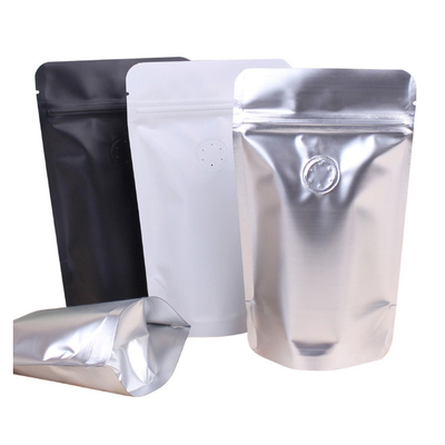 Sacos de café de alumínio branco preto com válvula de descarga de gás