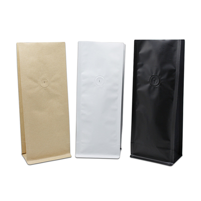0.5lb 1lb Marrom branco preto folha revestida de fundo plano bolsas de papel kraft com fecho de laço de lata e válvula de desgaseificação