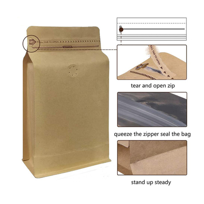 Sacos de papel castanho de fundo plano de desgaseificação exclusiva 0.25lb 0.5lb 1lb 2lb 125g 250g 500g 1kg