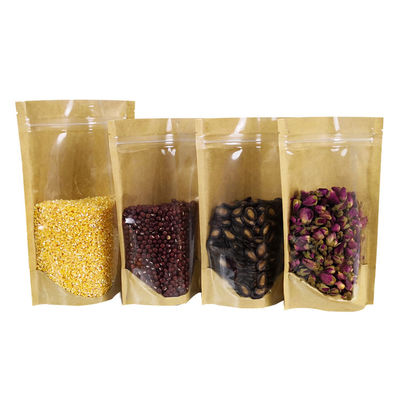 Impressão digital à prova de umidade fechadura papel Kraft Stand Up pouch para alimentos secos lanches embalagem de feijão doce